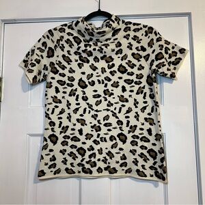 #73 ANTHROPOLOGIE FIELD & FLOWER NAOMI LEOPARD MOCK NECK SWEATER TOP $98